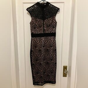 Pink with Black Lace Overlay Dress